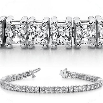 Princess Cut 15 Carat Basket Tennis Bracelet In 14K White Gold   Fascinating Diamonds
